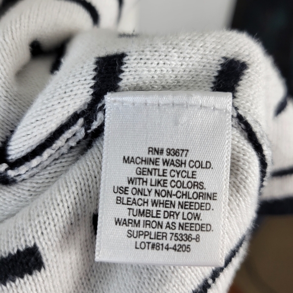 Liz Claiborne Open Cardigan Sweater Knit Black/White Design Cotton Size Medium - Picture 7 of 7